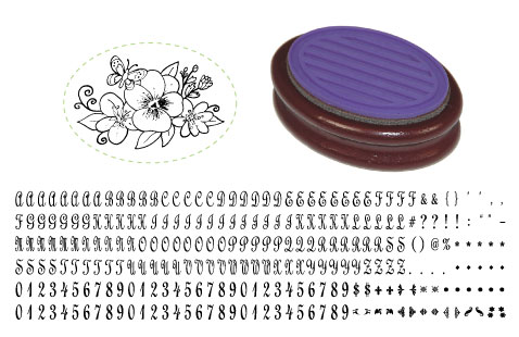 Wood Stamper Oval 1-3/4” x 2-5/16” with Bonus Pansy Center & 15 pt Special Occasions Font